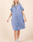 Mittoshop Mineral Wash Cotton Gauze Mini Shirt Dress