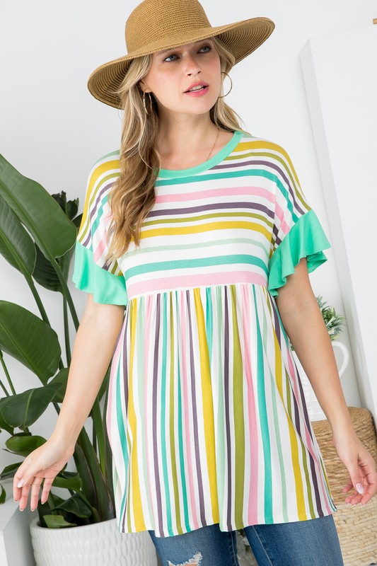 e Luna PLUS Striped Babydoll Tunic Top