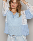 POL Lace Detail V-Neck Flare Sleeve Blouse