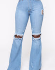 GJG Denim Knee Rip Flare Jean in Medium Wash