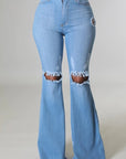 GJG Denim Knee Rip Flare Jean in Medium Wash