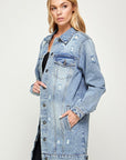 Blue Age Denim 3/4 Quarter Jacket Distressed Washed