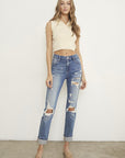 Denim Lab USA Destroyed Front Girlfriend Jeans