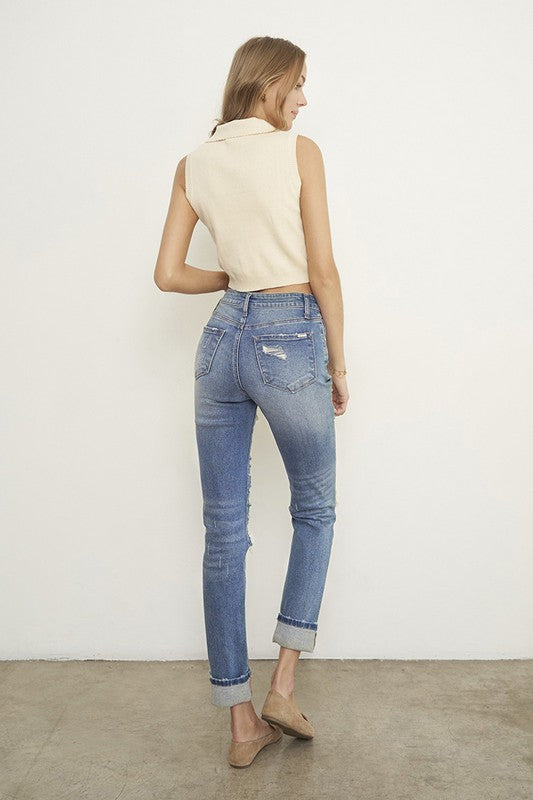 Denim Lab USA Destroyed Front Girlfriend Jeans