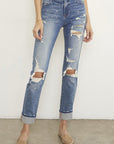 Denim Lab USA Destroyed Front Girlfriend Jeans