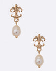 Fleur De Lis Genuine Culture Pearl Drop Earrings