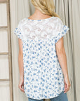 Ditsy Floral Ruffle Sleeve Blouse — Lace Contrast Cottagecore Top