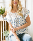 Ditsy Floral Ruffle Sleeve Blouse — Lace Contrast Cottagecore Top