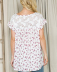 Ditsy Floral Ruffle Sleeve Blouse — Lace Contrast Cottagecore Top