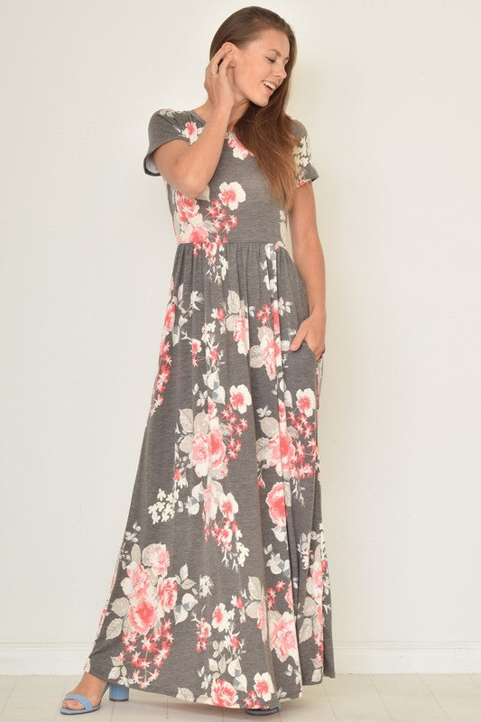 Plus Size Vintage Floral Maxi Dress With Pockets