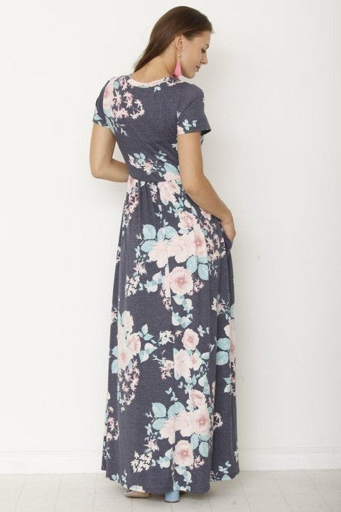 Plus Size Vintage Floral Maxi Dress With Pockets