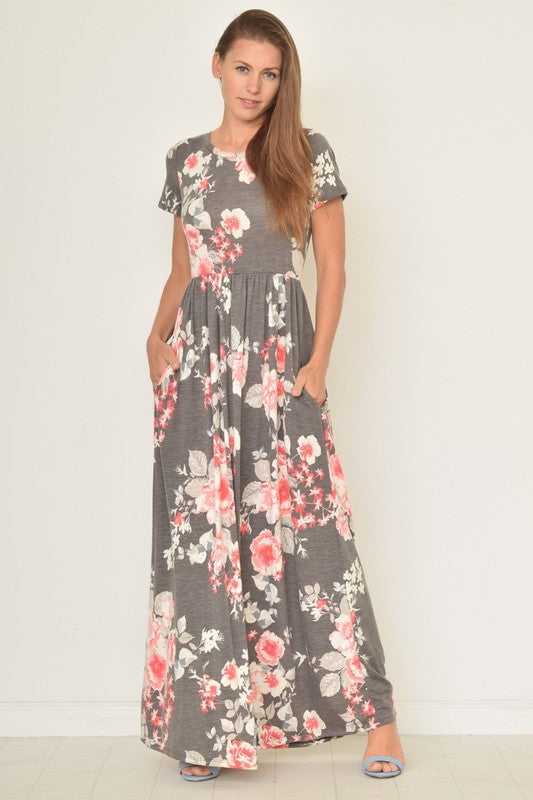 Plus Size Vintage Floral Maxi Dress With Pockets