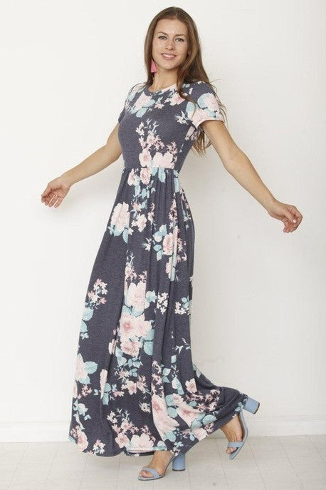 Plus Size Vintage Floral Maxi Dress With Pockets