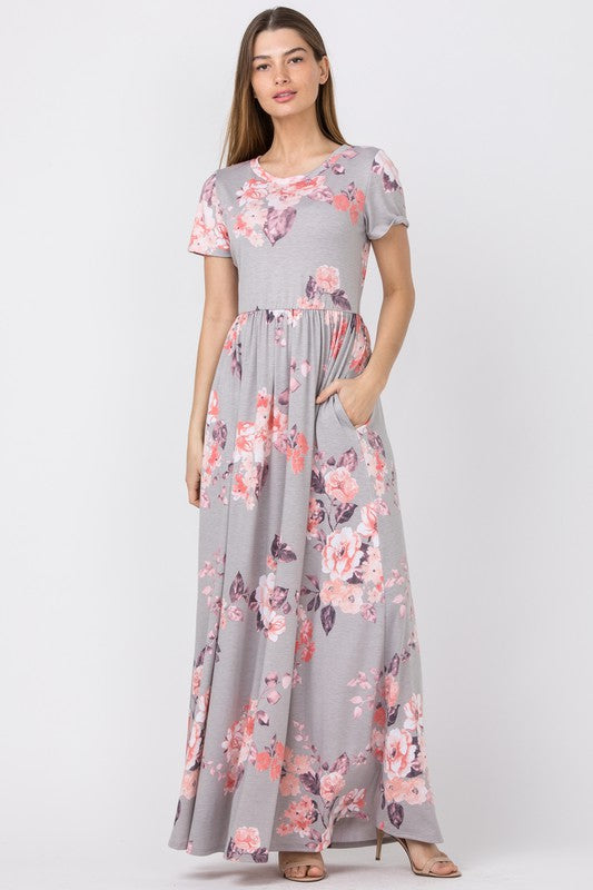 Plus Size Vintage Floral Maxi Dress With Pockets