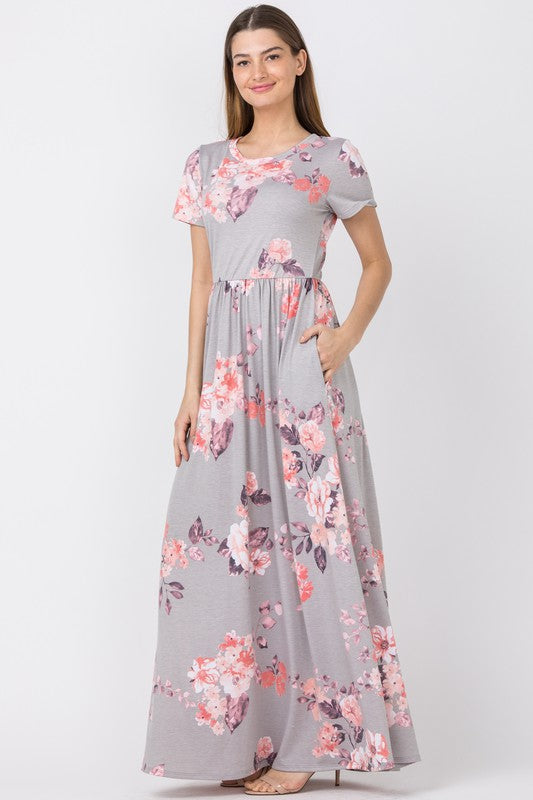 Plus Size Vintage Floral Maxi Dress With Pockets