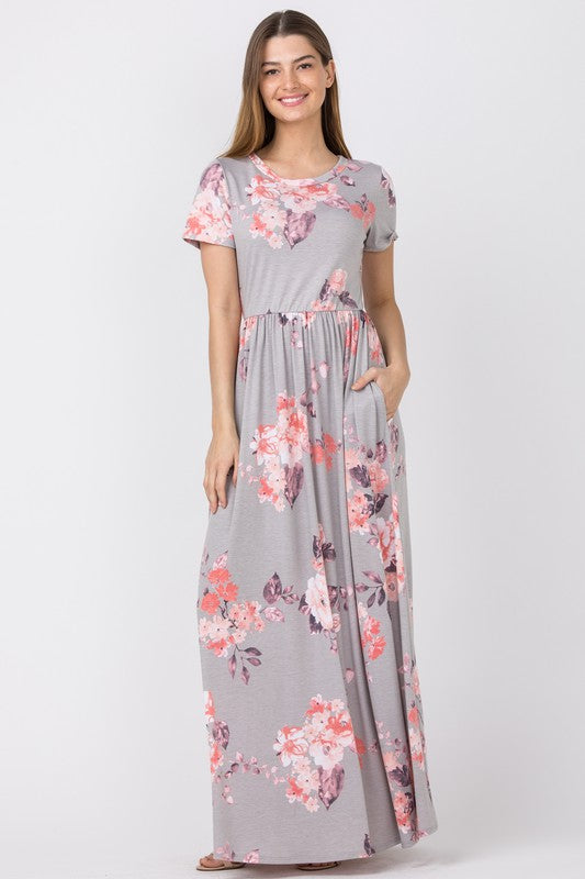 Plus Size Vintage Floral Maxi Dress With Pockets