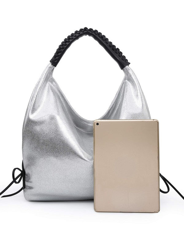 Women&#39;s Hobo Bag in Metallic Silver - Online Only