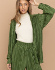 Blue B Pleated Blouse Brown or Olive Pants Set - Online Only