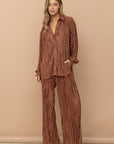 Blue B Pleated Blouse Brown or Olive Pants Set - Online Only