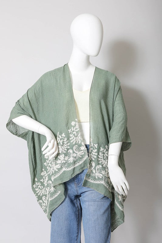 Leto Accessories Floral Embroidered Stitch Kimono