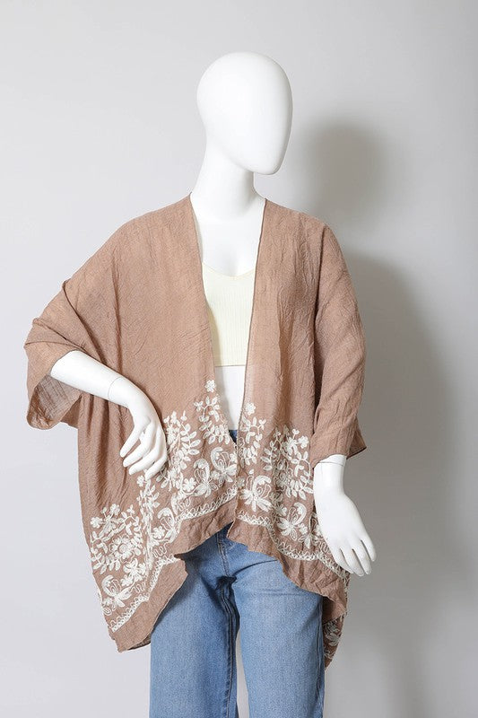 Leto Accessories Floral Embroidered Stitch Kimono