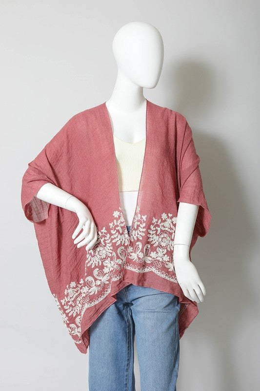 Leto Accessories Floral Embroidered Stitch Kimono