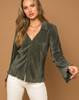 Gilli Plisse Lettuce Hem Blouse