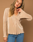 Gilli Plisse Lettuce Hem Blouse