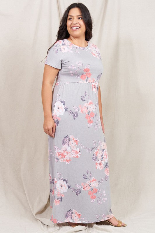 Plus Size Vintage Floral Maxi Dress With Pockets