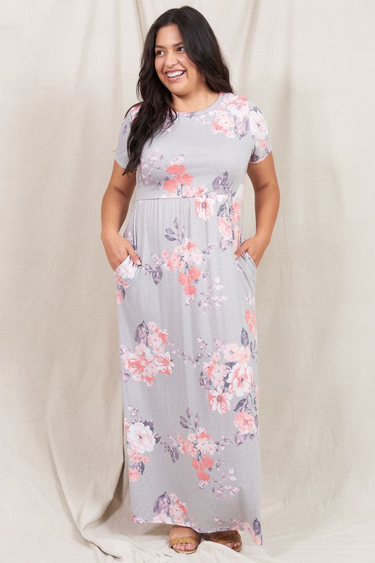 Plus Size Vintage Floral Maxi Dress With Pockets