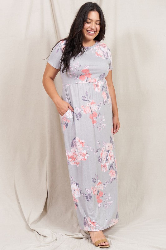 Plus Size Vintage Floral Maxi Dress With Pockets