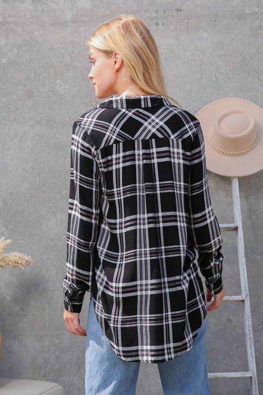 Plaid Print Rayon Top by Timing