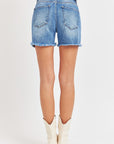 RISEN Front Slit Raw Hem Denim Shorts