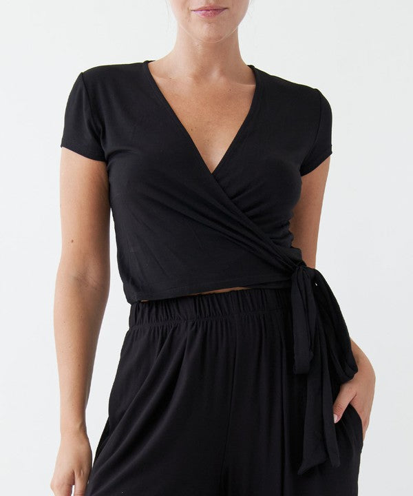 Fabina Bamboo Wrap Crop Cam Sleeve Top