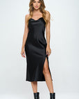 Renee C. Satin Bias Slip Dress with Slit