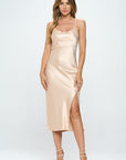 Renee C. Satin Bias Slip Dress with Slit