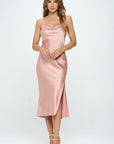 Renee C. Satin Bias Slip Dress with Slit