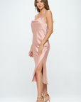 Renee C. Satin Bias Slip Dress with Slit