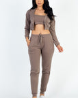 Cropped Cami with Zip-up Jacket and Joggers Set