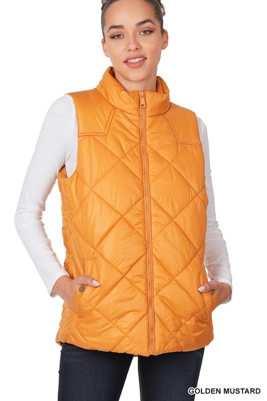 Zenana Diamond Quilted Zip Front Vest - Online Only – My