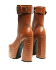 Bumpy Croc High Block Heeled Chunky Ankle Boots