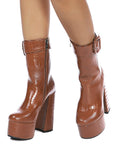 Bumpy Croc High Block Heeled Chunky Ankle Boots