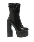 Bumpy Croc High Block Heeled Chunky Ankle Boots