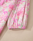 Floral Ribbon Tie Front Puff Sleeve Blouse