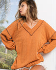 BiBi Textured Exposed Seam Drop Shoulder Knit Top