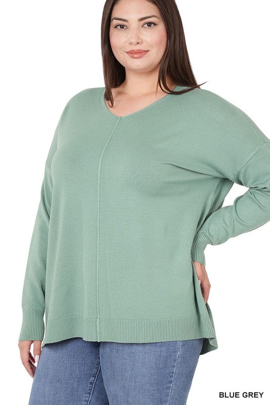 Zenana Plus Hi Low Front Seam Sweater - Online Only