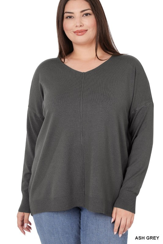 Zenana Plus Hi Low Front Seam Sweater - Online Only