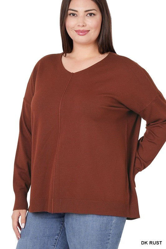 Zenana Plus Hi Low Front Seam Sweater - Online Only