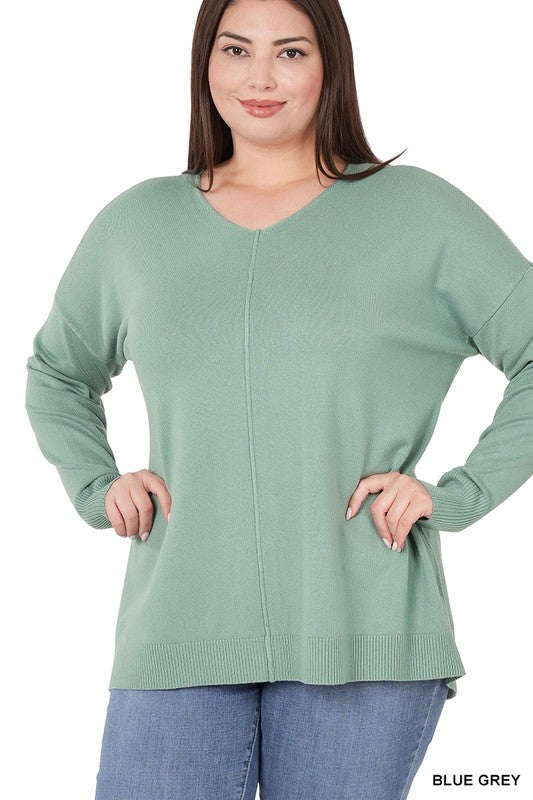 Zenana Plus Hi Low Front Seam Sweater - Online Only