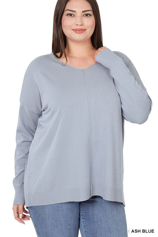 Zenana Plus Hi Low Front Seam Sweater - Online Only